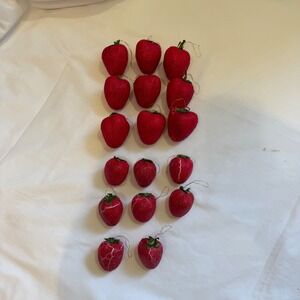 Vintage Sugared Strawberry Christmas Ornaments Set of 14 Red Faux Fruit Decor